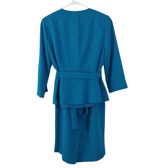 NWOT! ZAC & RACHEL! TURQUOISE BLUE BELTED WAIST 2 PC JACKET & SKIRT SUIT! SZ 14 - Picture 8 of 11